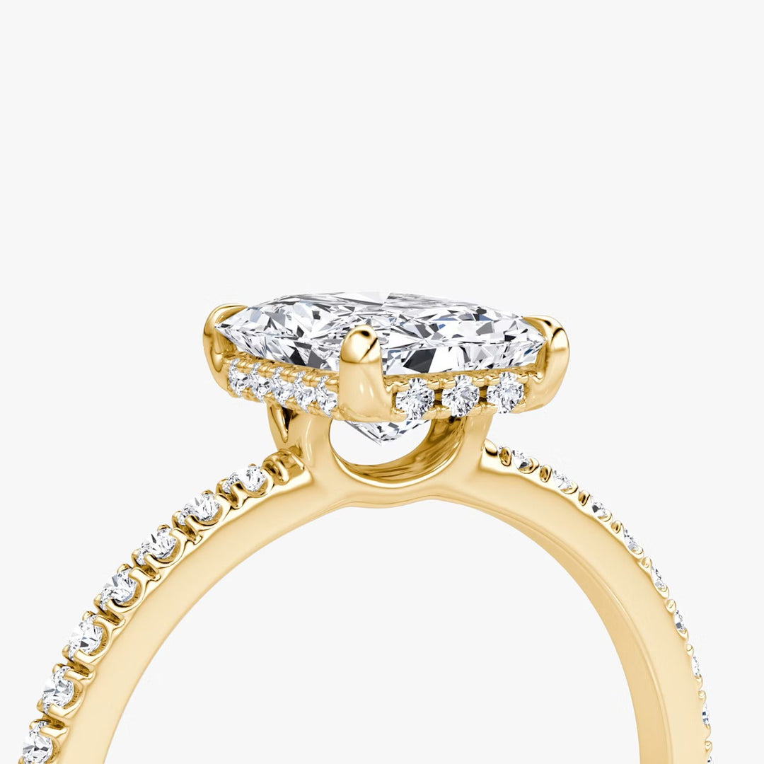 Radiant Cut - Pave Band Hidden Halo - Classic Engagement Ring- 14 K Gold