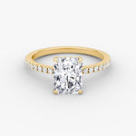 Load image into Gallery viewer, Radiant Cut - Pave Band Hidden Halo - Classic Engagement Ring- 14 K Gold

