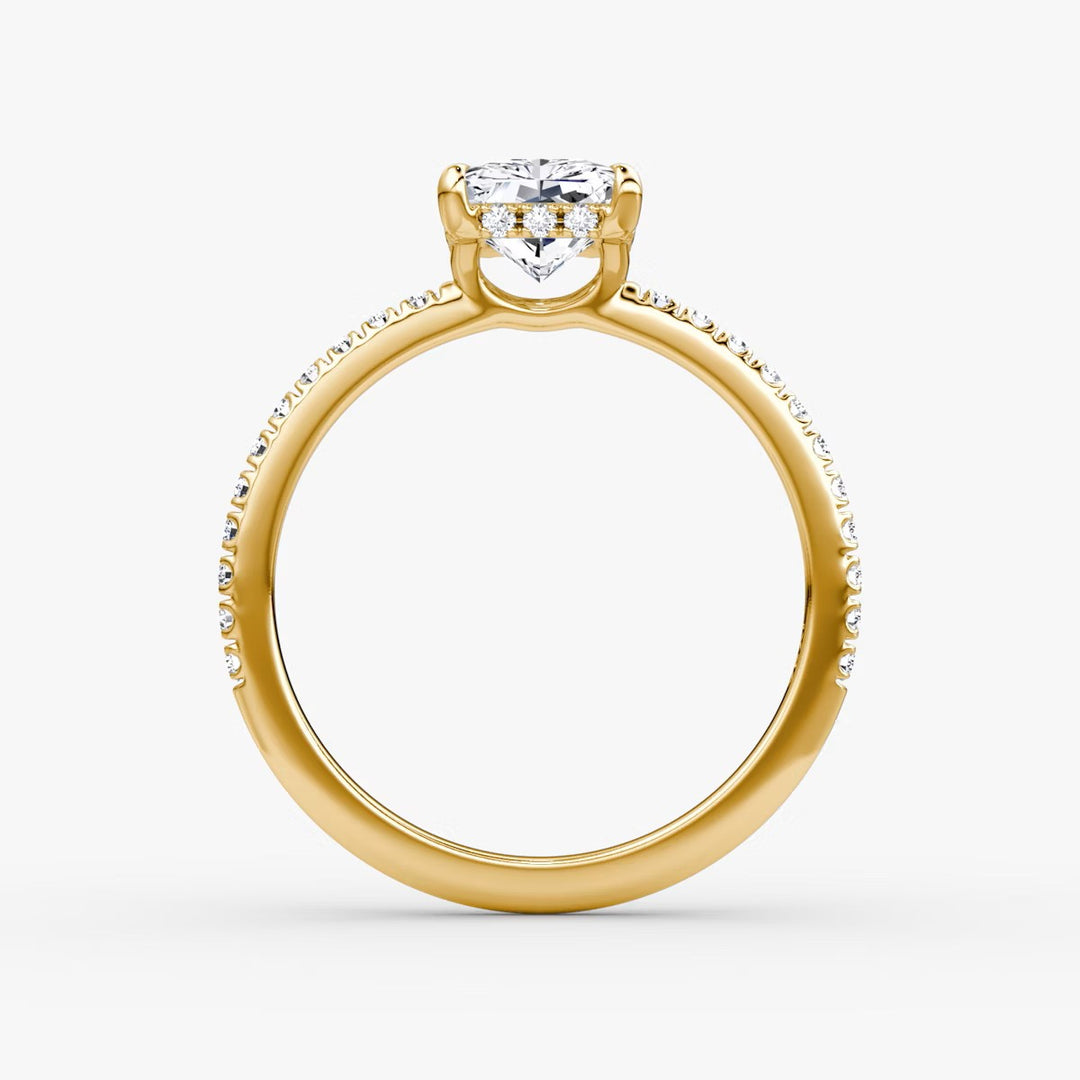 Radiant Cut - Pave Band Hidden Halo - Classic Engagement Ring- 14 K Gold