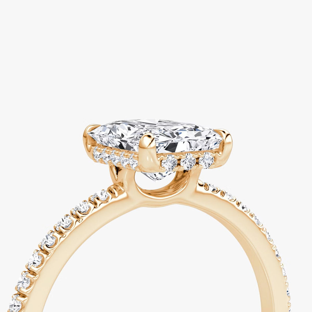 Radiant Cut - Pave Band Hidden Halo - Classic Engagement Ring- 14 K Gold