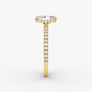 Radiant Cut - Pave Band Hidden Halo - Classic Engagement Ring- 14 K Gold