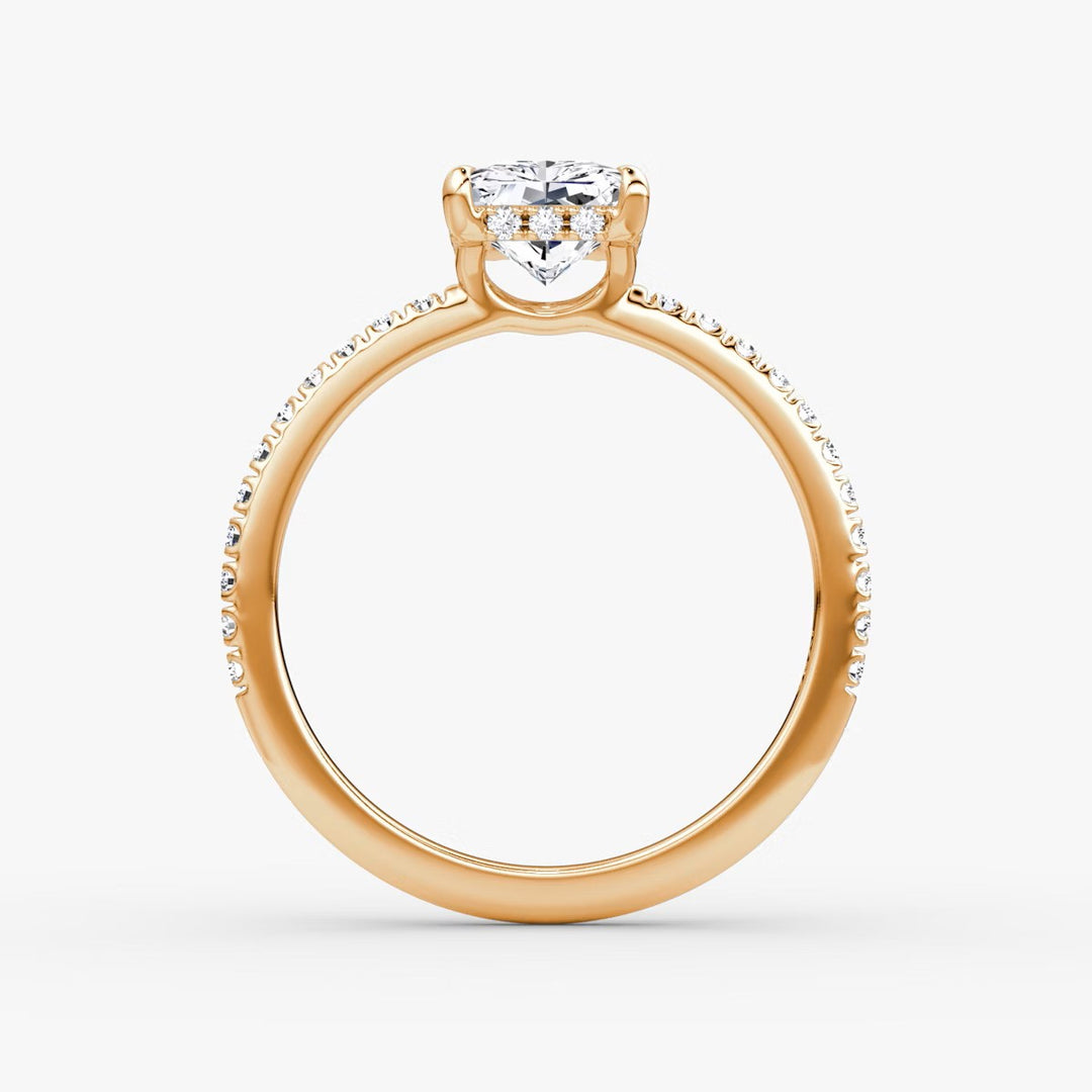 Radiant Cut - Pave Band Hidden Halo - Classic Engagement Ring- 14 K Gold