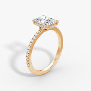 Radiant Cut - Pave Band Hidden Halo - Classic Engagement Ring- 14 K Gold