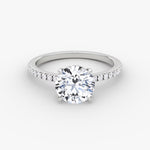 Load image into Gallery viewer, Round Cut - Pave Band Hidden Halo - Classic Engagement Ring- 18 K Gold
