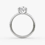 Round Cut - Pave Band Hidden Halo - Classic Engagement Ring- 14 K Gold
