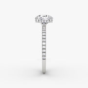 Round Cut - Pave Band Hidden Halo - Classic Engagement Ring- 14 K Gold