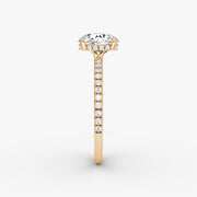 Round Cut - Pave Band Hidden Halo - Classic Engagement Ring- 14 K Gold