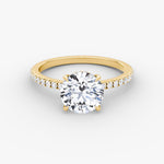 Load image into Gallery viewer, Round Cut - Pave Band Hidden Halo - Classic Engagement Ring- 18 K Gold
