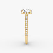 Round Cut - Pave Band Hidden Halo - Classic Engagement Ring- 14 K Gold