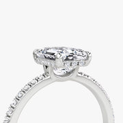 Emerald Cut - Pave Band Hidden Halo - Classic Engagement Ring- 18 K Gold