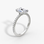 Load image into Gallery viewer, Emerald Cut - Pave Band Hidden Halo - Classic Engagement Ring- 14 K Gold
