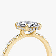 Emerald Cut - Pave Band Hidden Halo - Classic Engagement Ring- 18 K Gold