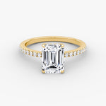Load image into Gallery viewer, Emerald Cut - Pave Band Hidden Halo - Classic Engagement Ring- 14 K Gold
