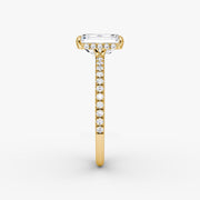 Emerald Cut - Pave Band Hidden Halo - Classic Engagement Ring- 18 K Gold