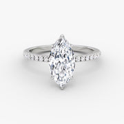Marquise Cut - Pave Band Hidden Halo - Classic Engagement Ring- 14 K Gold