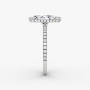 Marquise Cut - Pave Band Hidden Halo - Classic Engagement Ring- 14 K Gold