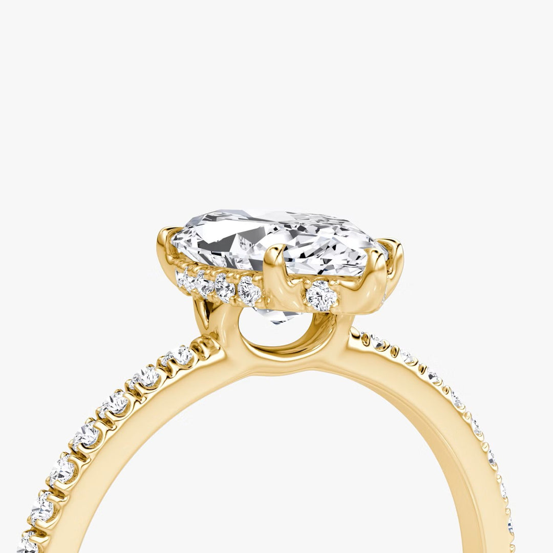 Marquise Cut - Pave Band Hidden Halo - Classic Engagement Ring- 14 K Gold