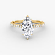 Marquise Cut - Pave Band Hidden Halo - Classic Engagement Ring- 14 K Gold