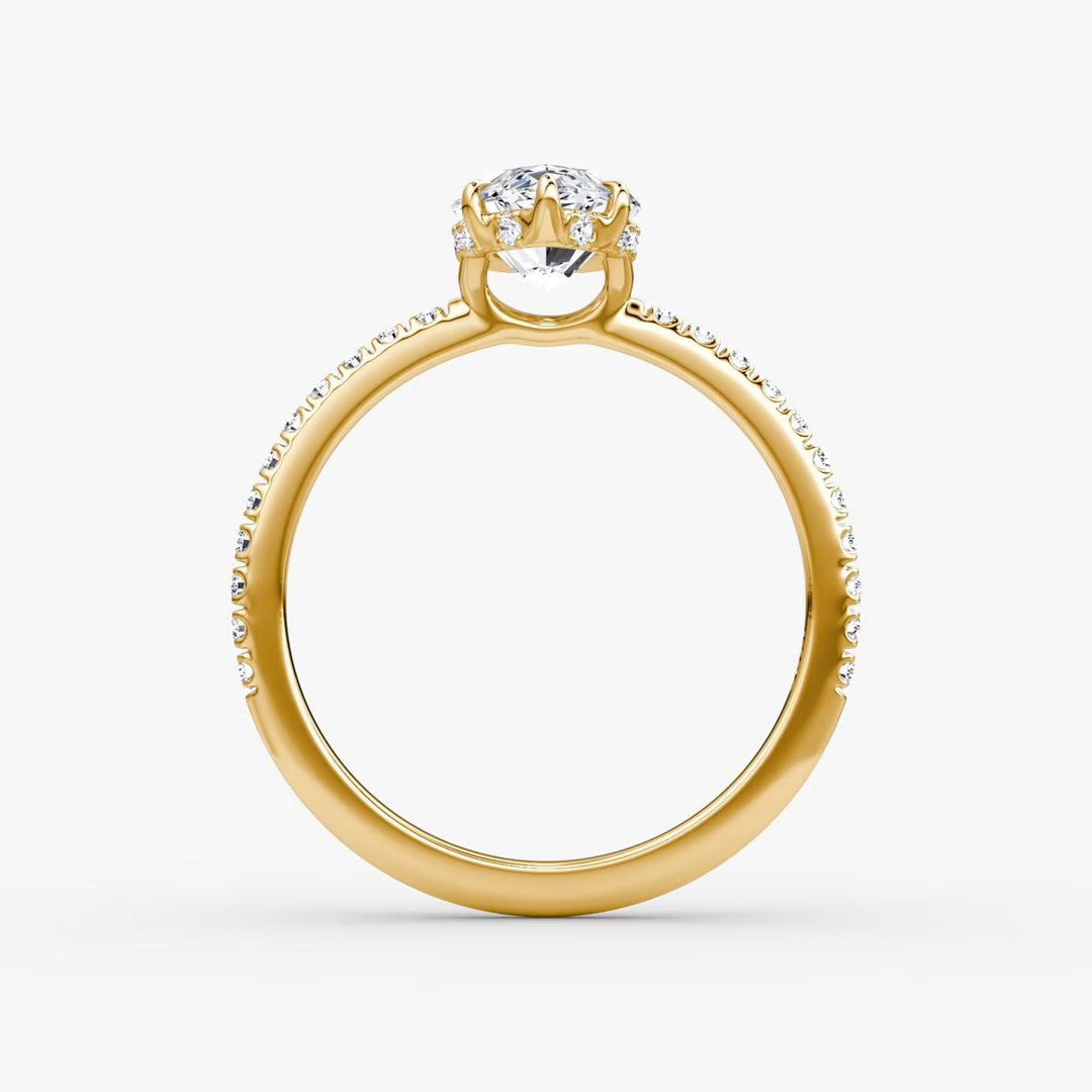Marquise Cut - Pave Band Hidden Halo - Classic Engagement Ring- 14 K Gold