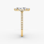 Marquise Cut - Pave Band Hidden Halo - Classic Engagement Ring- 14 K Gold