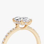 Marquise Cut - Pave Band Hidden Halo - Classic Engagement Ring- 14 K Gold