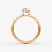 Marquise Cut - Pave Band Hidden Halo - Classic Engagement Ring- 14 K Gold
