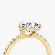 Pear Cut - Pave Band Hidden Halo - Classic Engagement Ring- 14 K Gold