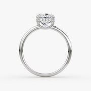Cushion Cut - Plain Band Hidden Halo - Classic Engagement Ring- 14 K Gold