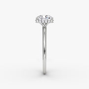 Cushion Cut - Plain Band Hidden Halo - Classic Engagement Ring- 14 K Gold