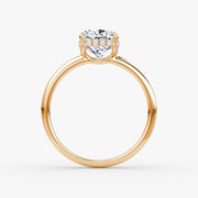 Cushion Cut - Plain Band Hidden Halo - Classic Engagement Ring- 14 K Gold