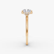 Cushion Cut - Plain Band Hidden Halo - Classic Engagement Ring- 14 K Gold