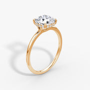 Cushion Cut - Plain Band Hidden Halo - Classic Engagement Ring- 14 K Gold