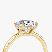 Cushion Cut - Plain Band Hidden Halo - Classic Engagement Ring- 14 K Gold