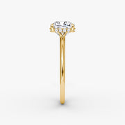 Cushion Cut - Plain Band Hidden Halo - Classic Engagement Ring- 14 K Gold