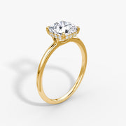 Cushion Cut - Plain Band Hidden Halo - Classic Engagement Ring- 14 K Gold