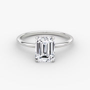 Emerald Cut - Plain Band Hidden Halo - Classic Engagement Ring- 14 K Gold