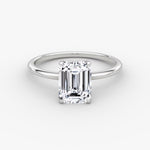 Load image into Gallery viewer, Emerald Cut - Plain Band Hidden Halo - Classic Engagement Ring- 18 K Gold
