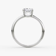 Emerald Cut - Plain Band Hidden Halo - Classic Engagement Ring- 14 K Gold