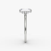 Emerald Cut - Plain Band Hidden Halo - Classic Engagement Ring- 14 K Gold