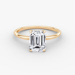 Load image into Gallery viewer, Emerald Cut - Plain Band Hidden Halo - Classic Engagement Ring- 18 K Gold
