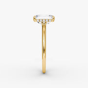 Emerald Cut - Plain Band Hidden Halo - Classic Engagement Ring- 14 K Gold