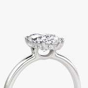 Marquise Cut - Plain Band Hidden Halo - Classic Engagement Ring- 14 K Gold