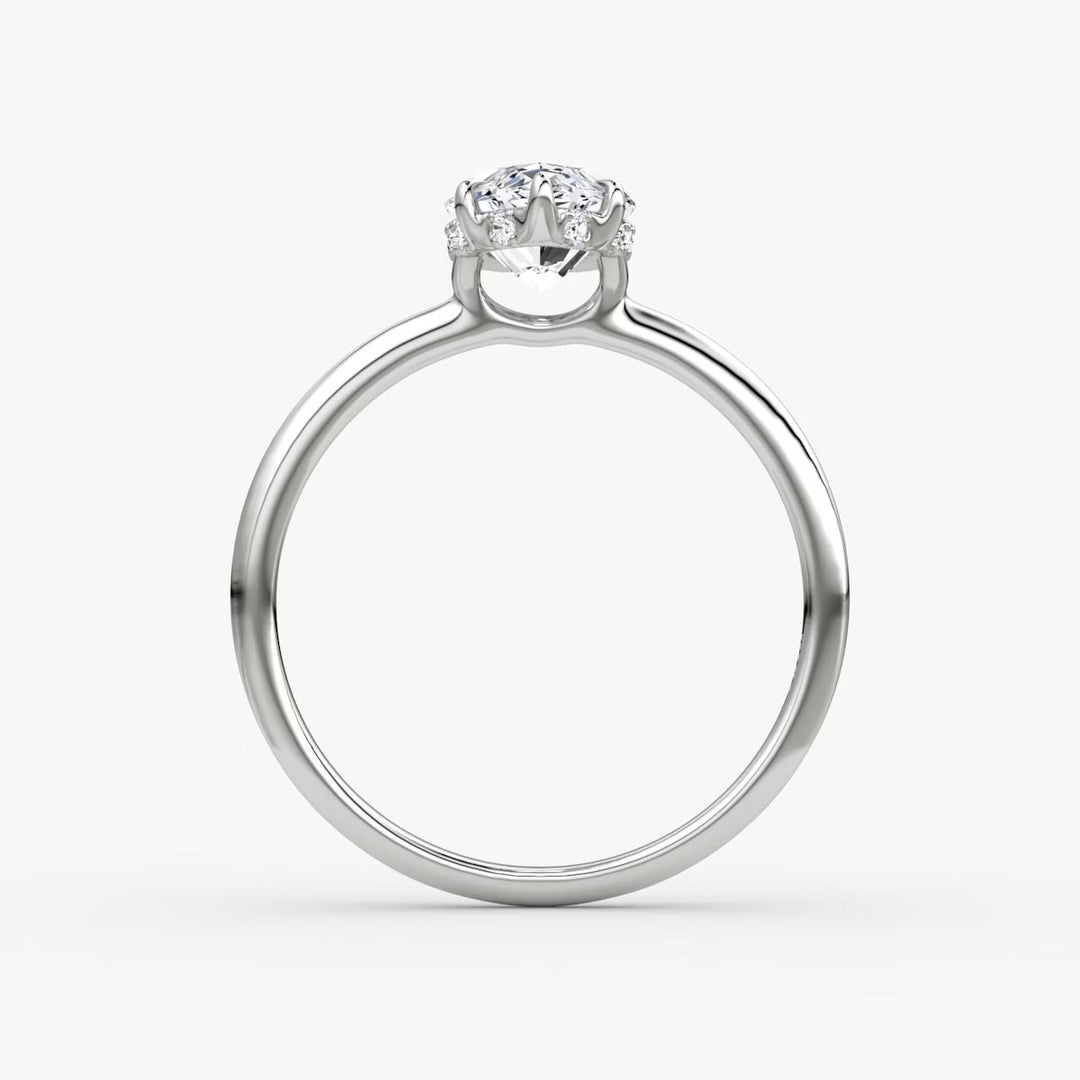 Marquise Cut - Plain Band Hidden Halo - Classic Engagement Ring- 14 K Gold