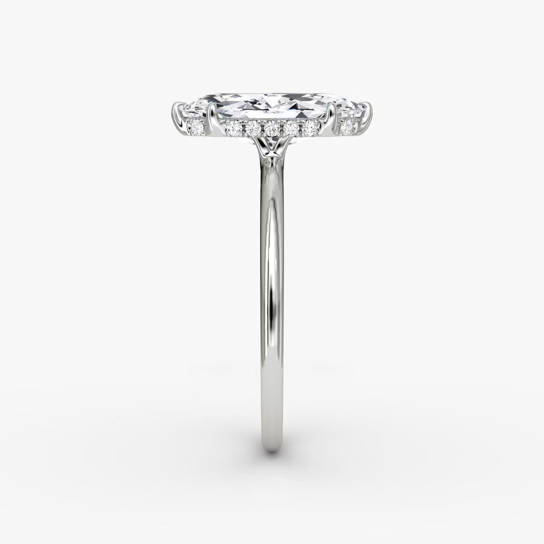 Marquise Cut - Plain Band Hidden Halo - Classic Engagement Ring- 14 K Gold