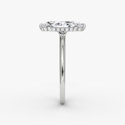 Marquise Cut - Plain Band Hidden Halo - Classic Engagement Ring- 14 K Gold