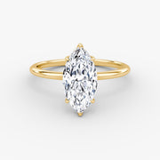 Marquise Cut - Plain Band Hidden Halo - Classic Engagement Ring- 14 K Gold