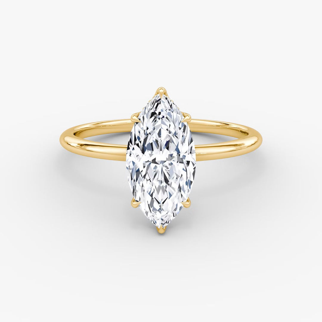 Marquise Cut - Plain Band Hidden Halo - Classic Engagement Ring- 14 K Gold