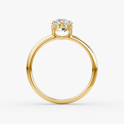 Marquise Cut - Plain Band Hidden Halo - Classic Engagement Ring- 14 K Gold