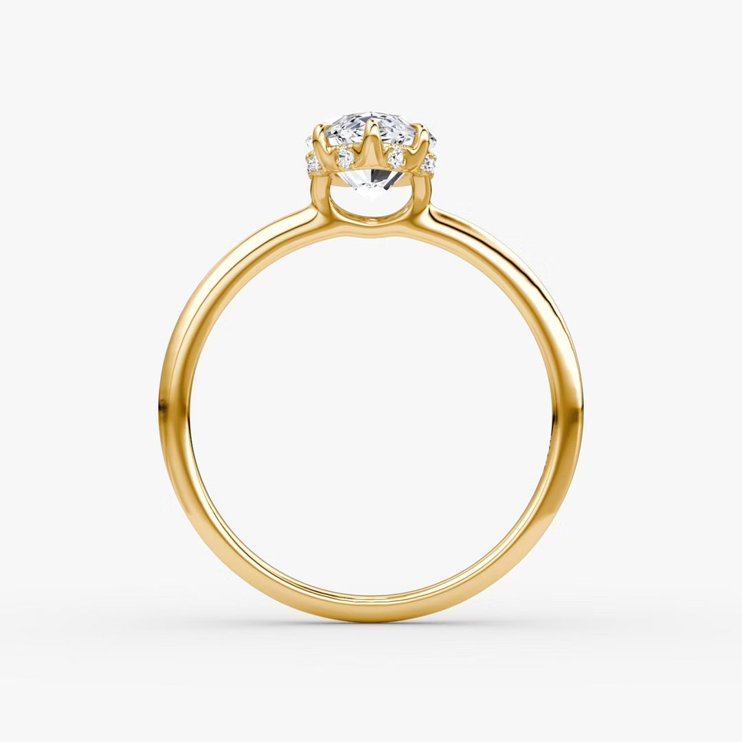 Marquise Cut - Plain Band Hidden Halo - Classic Engagement Ring- 14 K Gold