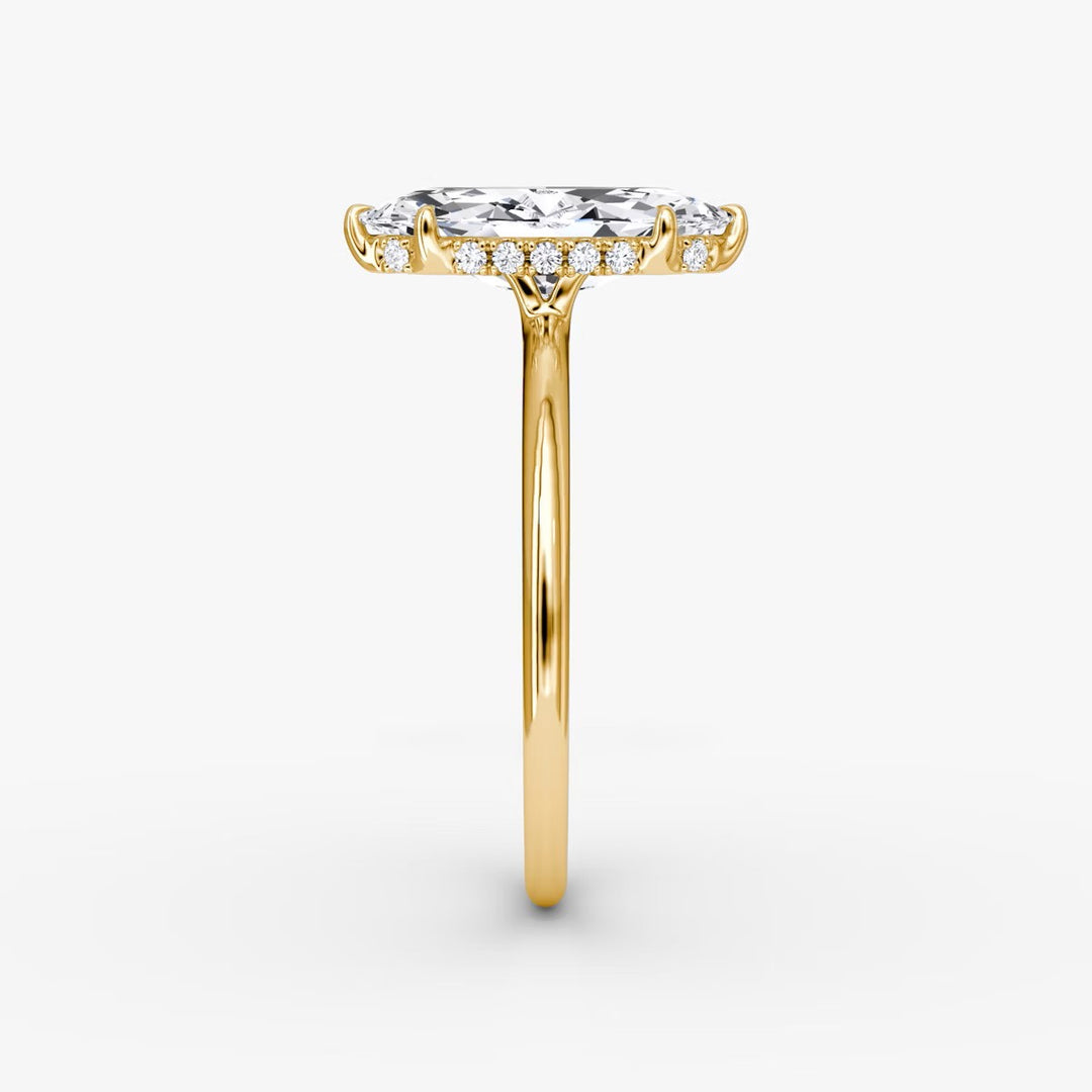 Marquise Cut - Plain Band Hidden Halo - Classic Engagement Ring- 14 K Gold